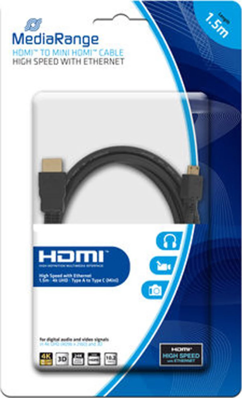 MediaRange HDMI 1.4 Cable HDMI male - mini HDMI male 1.5m Μαύρο