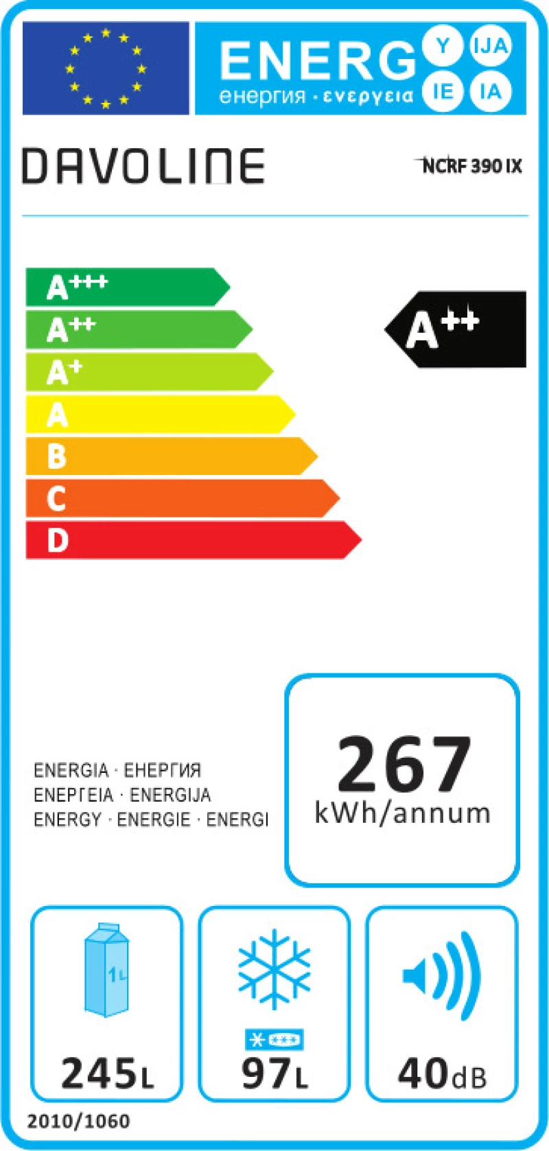 Davoline NCRF 390 GR-IX Ψυγειοκαταψύκτης NoFrost Inox