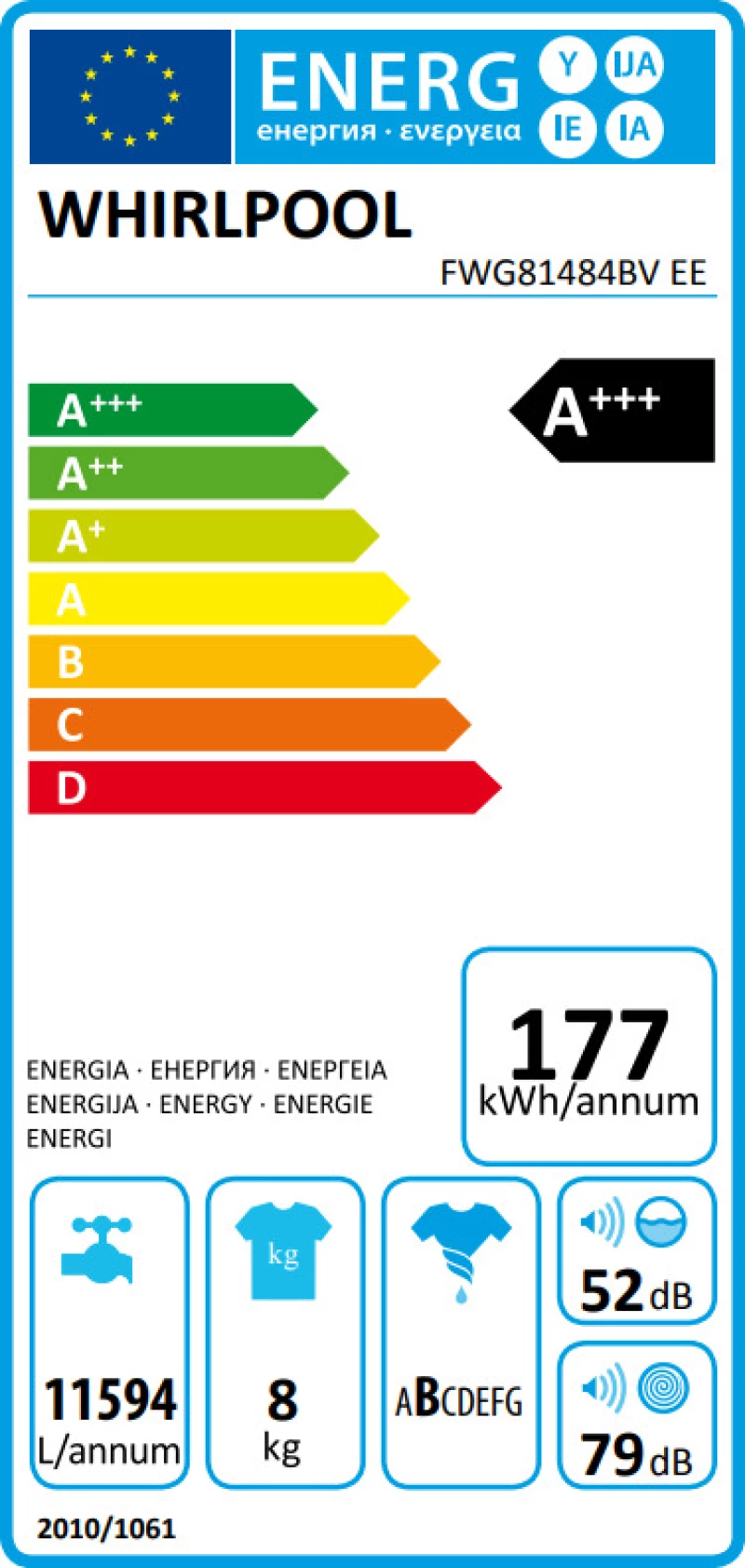 Whirlpool FWG81484BV EE 1400 Στροφές 8kg