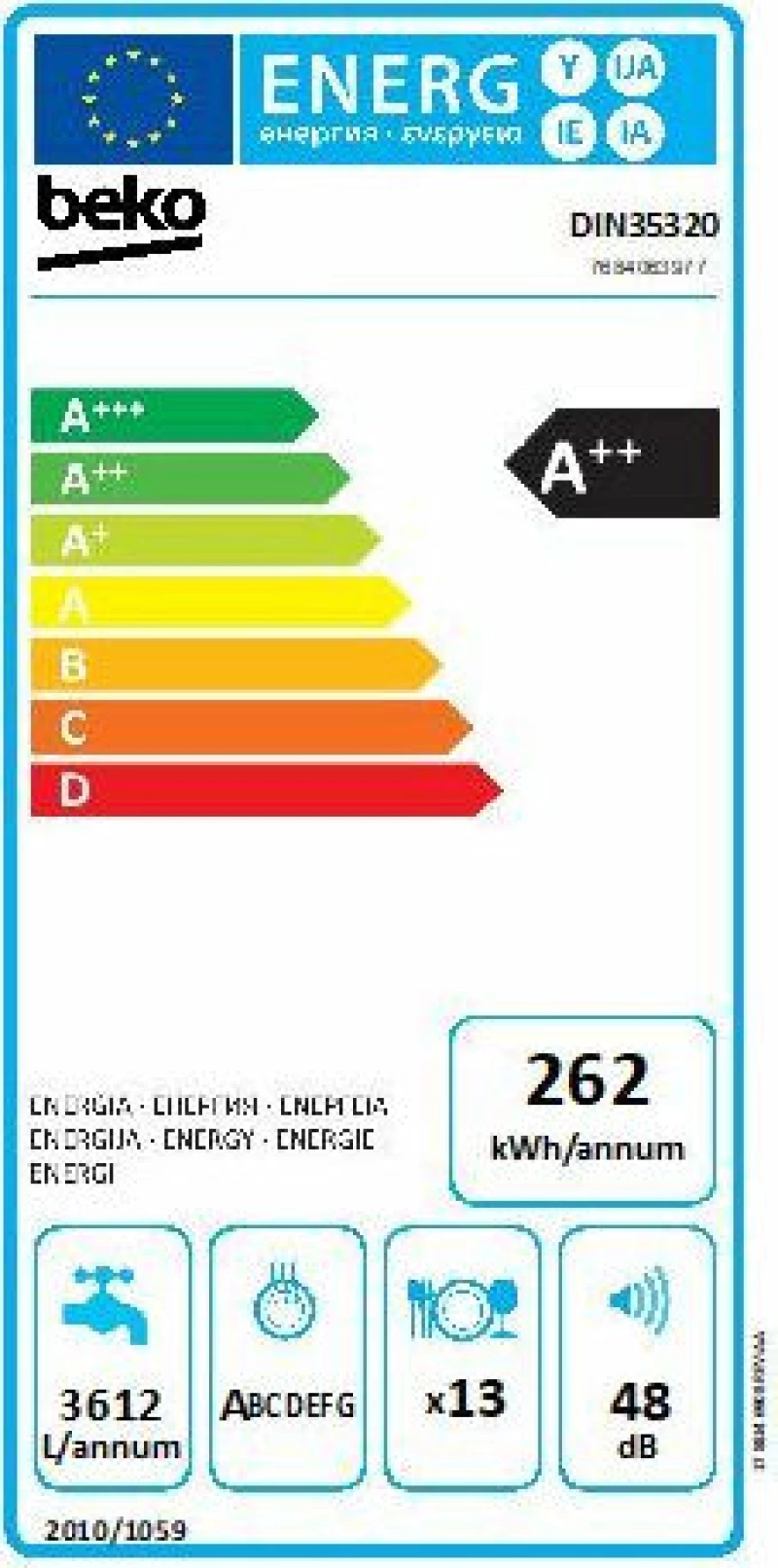 Beko DIN35320 Πλυντήριο Πιάτων Πλήρως Εντοιχιζόμενο