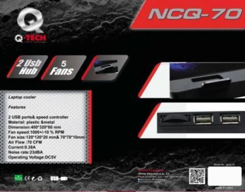Q-Tech NCQ-70 Notebook Cooler με 5 Ανεμιστήρες για laptop έως 17″ Black