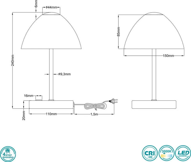Trio Lighting queen Πορτατίφ με Λευκό Καπέλο και Ασημί Βάση