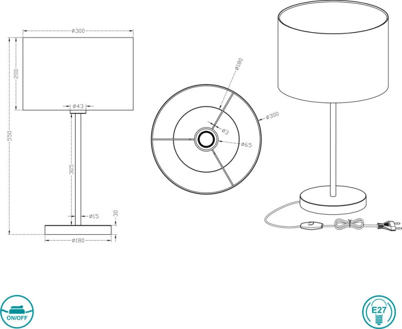 Trio Lighting Hotel Πορτατίφ με Μπεζ Καπέλο και Ασημί Βάση