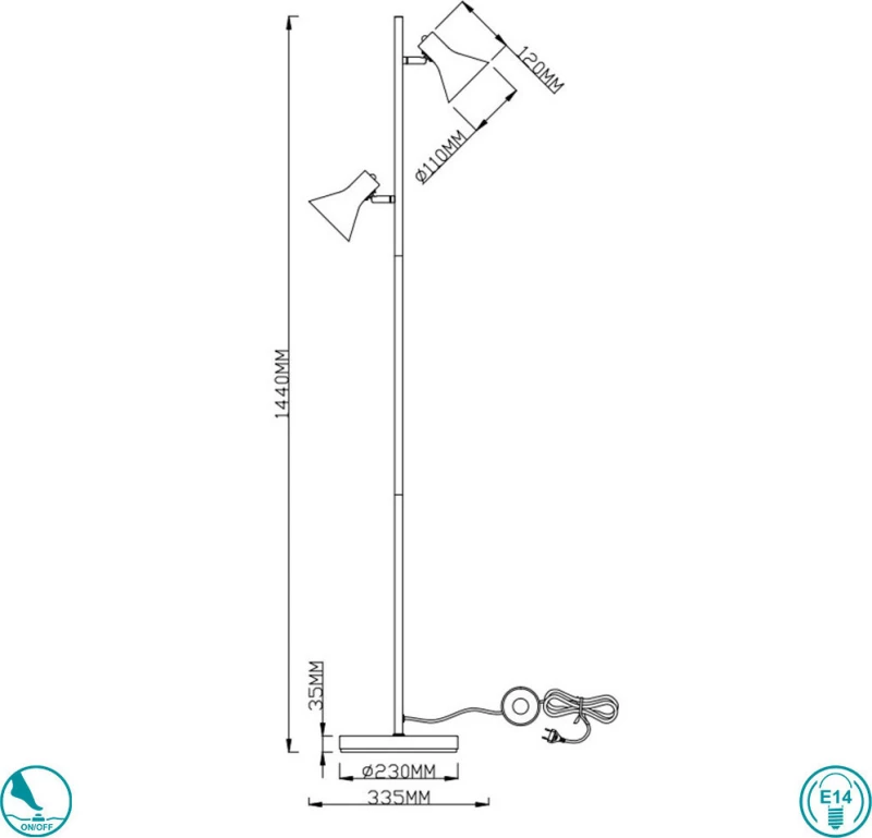 Trio Lighting Nina Φωτιστικό Δαπέδου Χρυσό με Ύψος 144cm