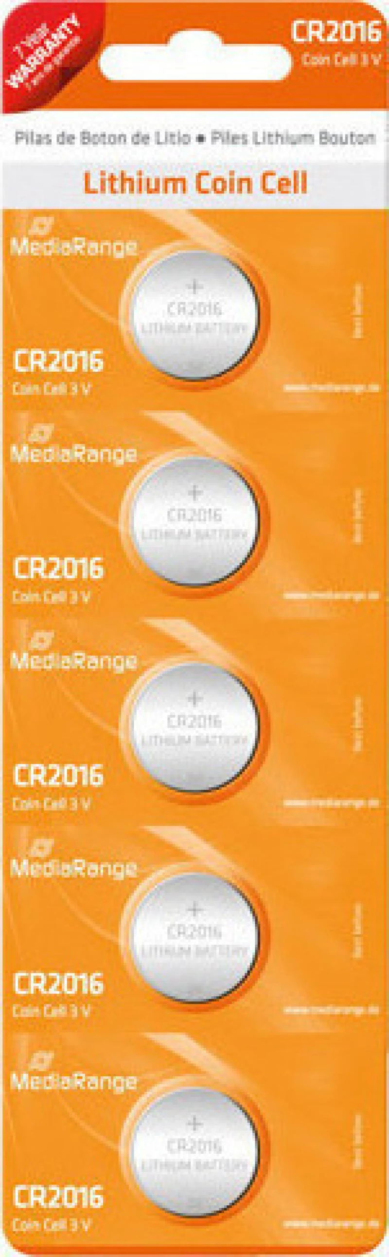 MediaRange Lithium Coin Cell CR2016 (5τμχ)