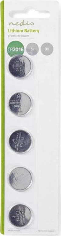 Nedis Balcr20165Bl Lithium Button Cell Battery Cr2016, 3V, 5 Pieces, Blister Nedis