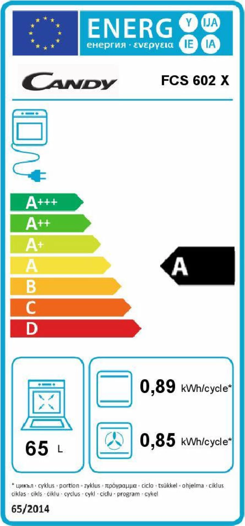 Candy Φούρνος άνω Πάγκου 65lt χωρίς Εστίες FCS 602 X