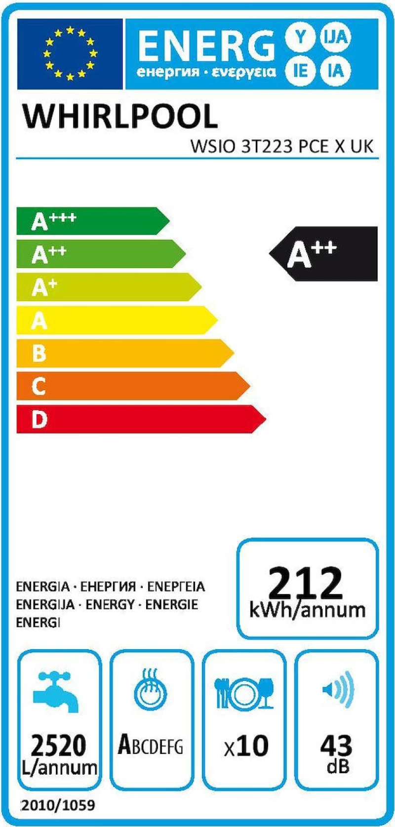 Whirlpool WSIO 3T223 PCE X Πλυντήριο Πιάτων Πλήρως Εντοιχιζόμενο