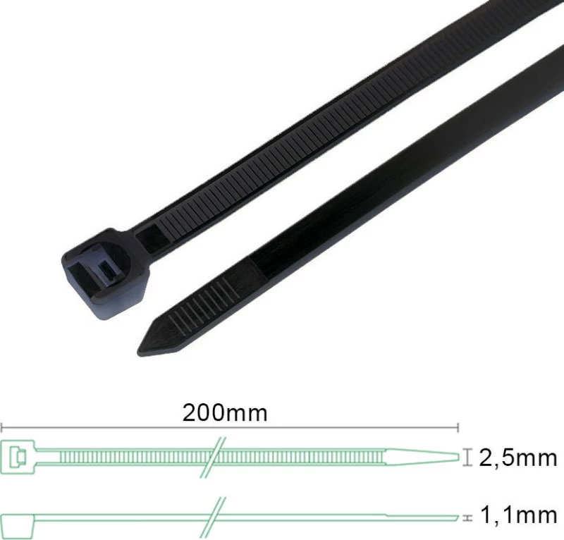 Sapiselco Δεματικά Καλωδίων 200x2.5 Μαύρο 100τμχ