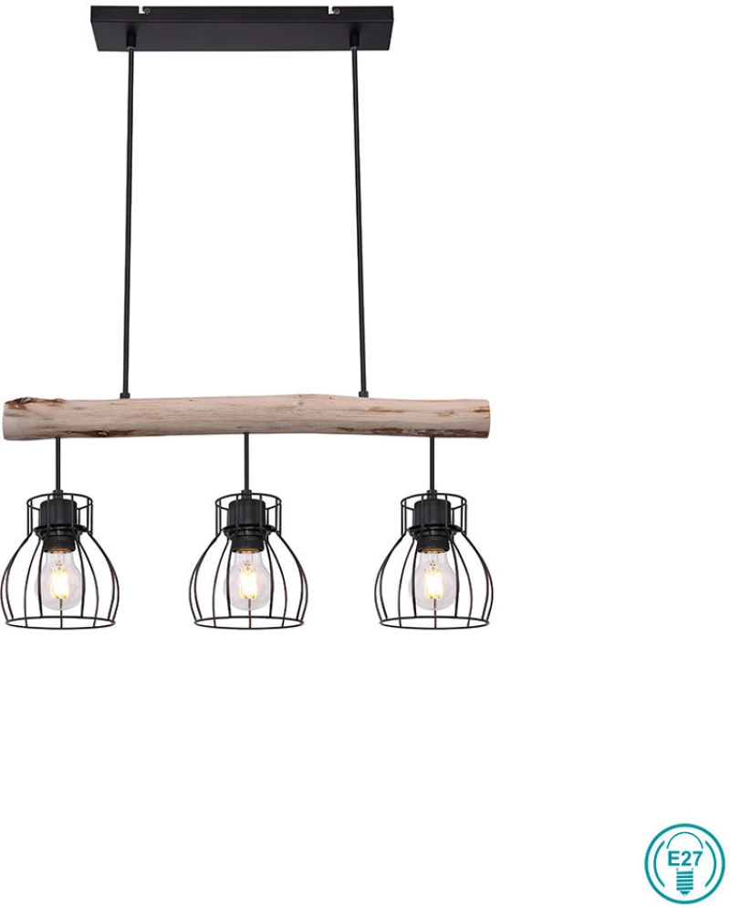 Κρεμαστό Φωτιστικό Ράγα Globo Lighting Mina 15326-3N Μαύρο