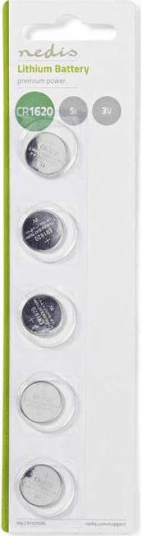 Nedis Balcr16205Bl Lithium Button Cell Battery Cr1620, 3V, 5 Pieces, Blister Nedis