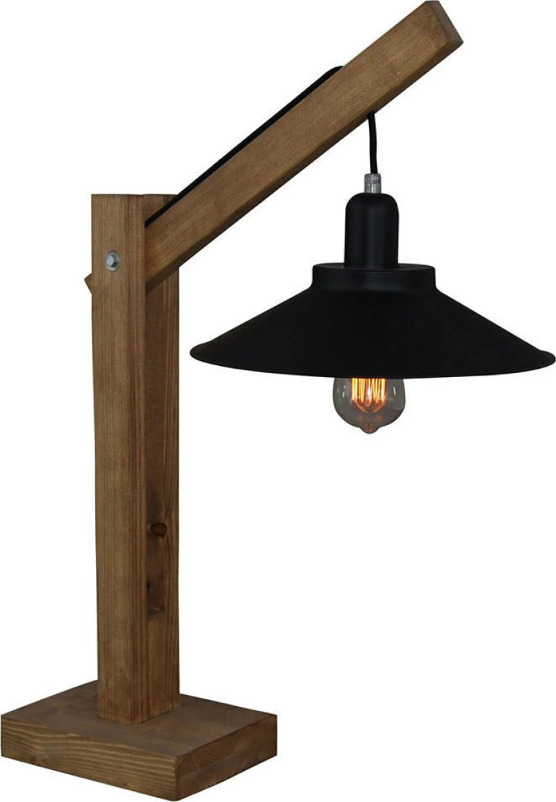 Home Lighting Michio Πορτατίφ με Μαύρο Καπέλο και Καφέ Βάση
