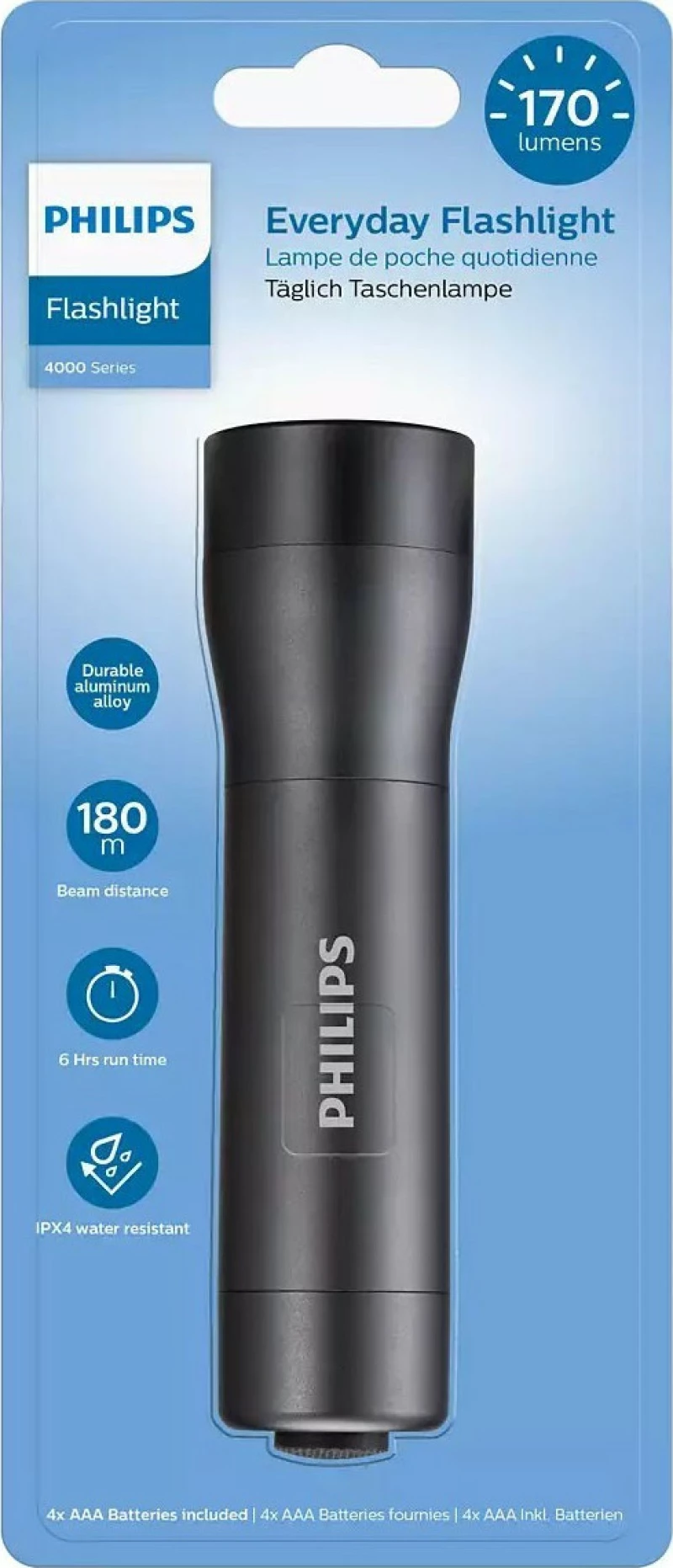 Philips Φακός Μπαταρίας Led 170lm 4000 Series SFL4001T-10 Μαύρος