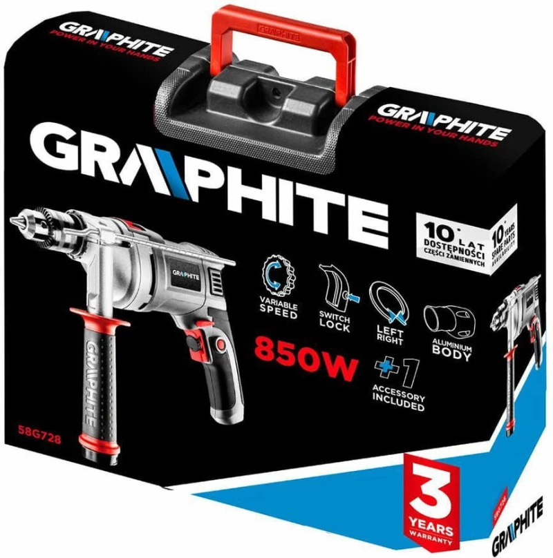 Graphite Κρουστικό Δράπανο 850W Με Βαλίτσα 58G728