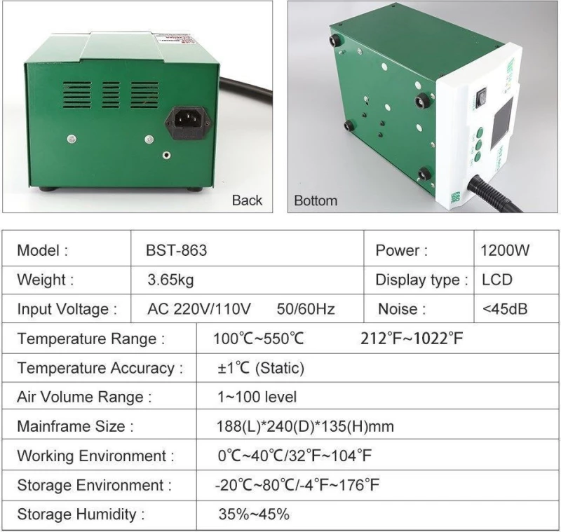 Best Σταθμός Ζεστού Αέρα Bst-863, 1200W, Touch Screen