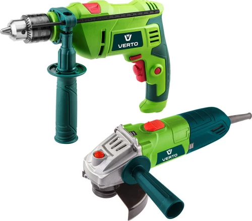 Verto 52G106 Power Tool Kit Impact Drill + Angle Grinder 500W