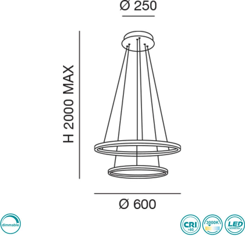 Fabas Luce Giotto 3508-45-101 Black Κρεμαστό Φωτιστικό Μοντέρνο LED Μαύρο