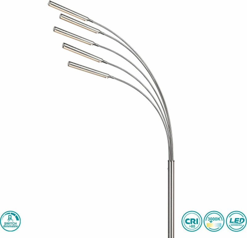 Trio Lighting Reed Φωτιστικό Δαπέδου Ασημί με Ύψος 195.5cm Νίκελ Ματ