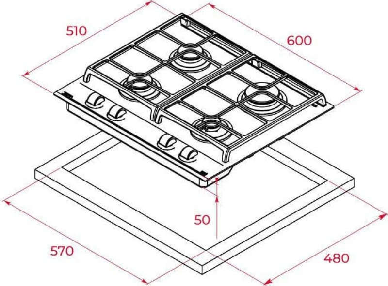 Teka GZC 64300 Ceramic Glass Αυτόνομη Εστία Αερίου 60cm