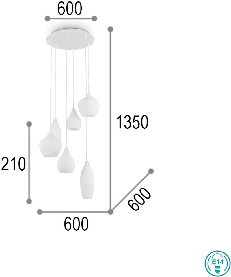 Ideal Lux SOFT SP6 Κρεμαστό Φωτιστικό Μοντέρνο Πολύφωτο Λευκό