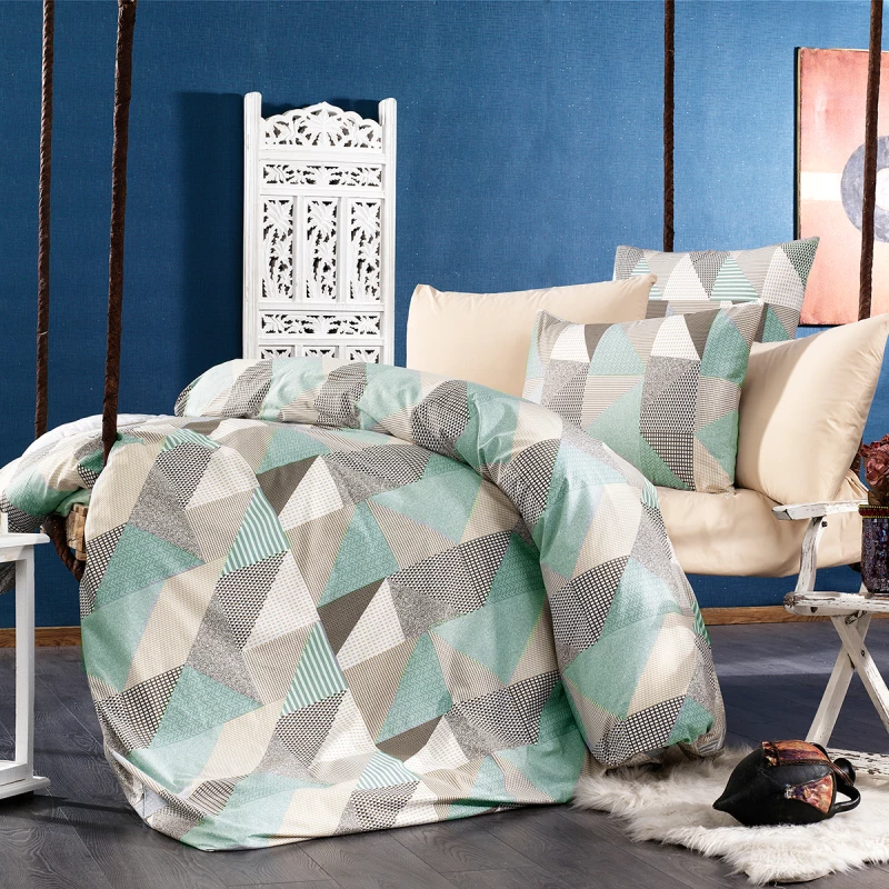 Dimcol Σετ Σεντόνια Υπέρδιπλα 220x240 Geometrical 330 Green / Beige