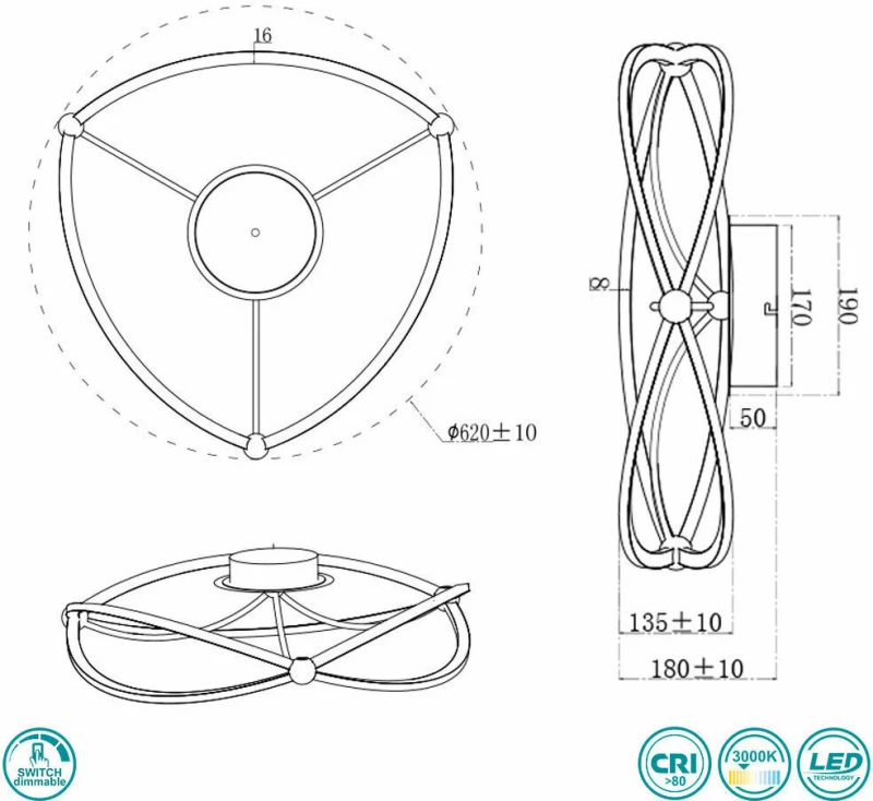 Trio Lighting Charivari Πλαφονιέρα Οροφής Ασημί από Μέταλλο Νίκελ Ματ