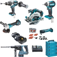 Makita DLX6085TJ - Σετ Δραπανοκατσάβιδο+Παλμικο+Πιστολέτο+ Τροχός+Δισκοπρίονο+ Πολυεργαλείο+Μπαταρίες 5Ah+Δώρο