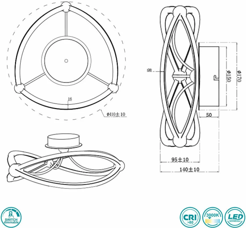 Trio Lighting Charivari Πλαφονιέρα Οροφής Ασημί από Μέταλλο Νίκελ Ματ