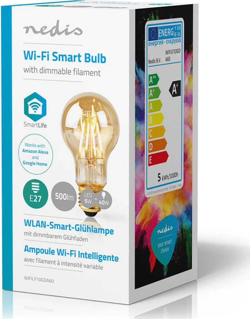 Nedis Smart Λάμπα LED για Ντουί E27 και Σχήμα A60 Θερμό Λευκό 500lm Dimmable