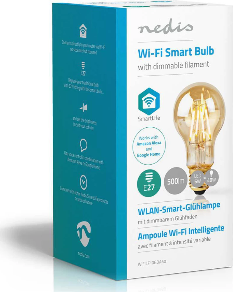 Nedis Smart Λάμπα LED για Ντουί E27 και Σχήμα A60 Θερμό Λευκό 500lm Dimmable