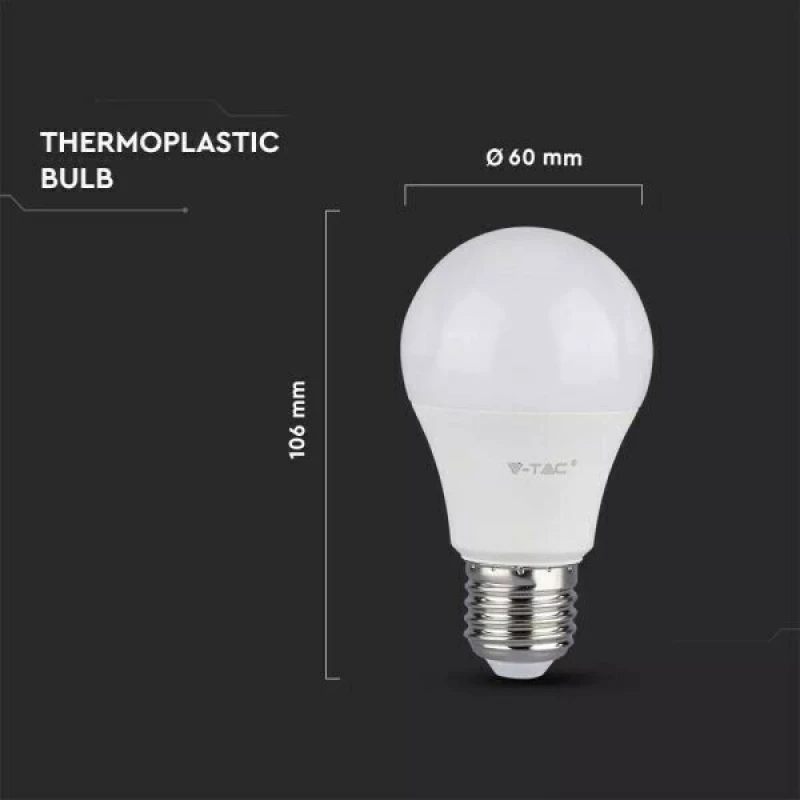 V-TAC VT-210 Λάμπα LED για Ντουί E27 και Σχήμα A60 Ψυχρό Λευκό 806lm