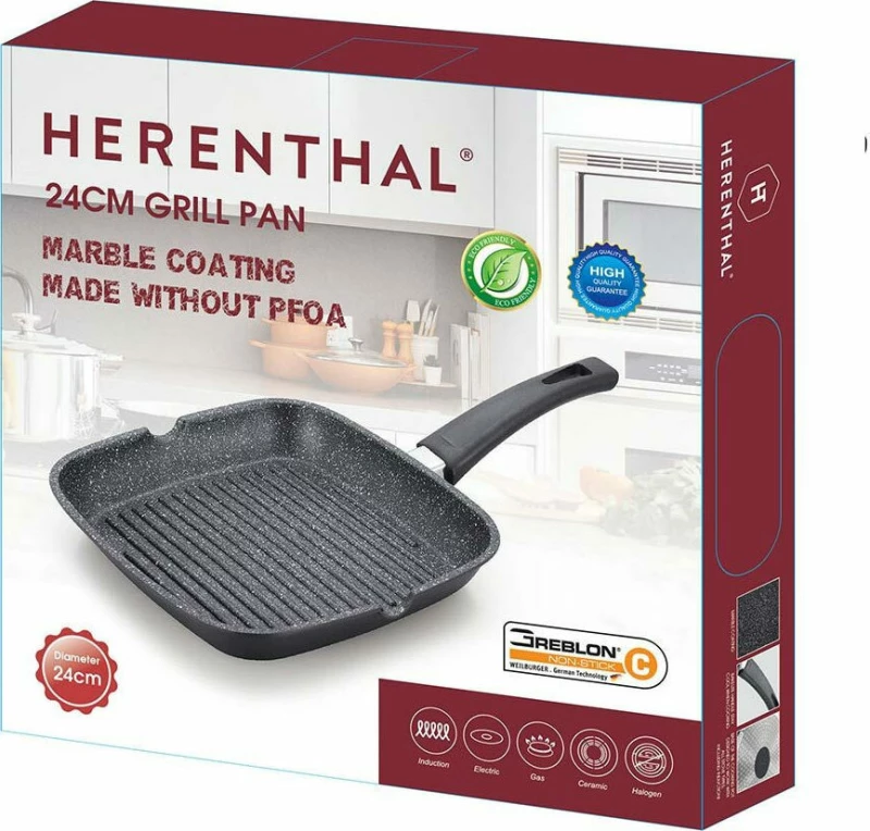 Herenthal Αντικολλητική γκριλιέρα - σχαροτήγανο 24cm HT-CAG24M