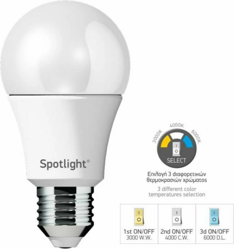 Spot Light Λάμπα LED για Ντουί E27 και Σχήμα A60 Ρυθμιζόμενο Λευκό 800lm Dimmable