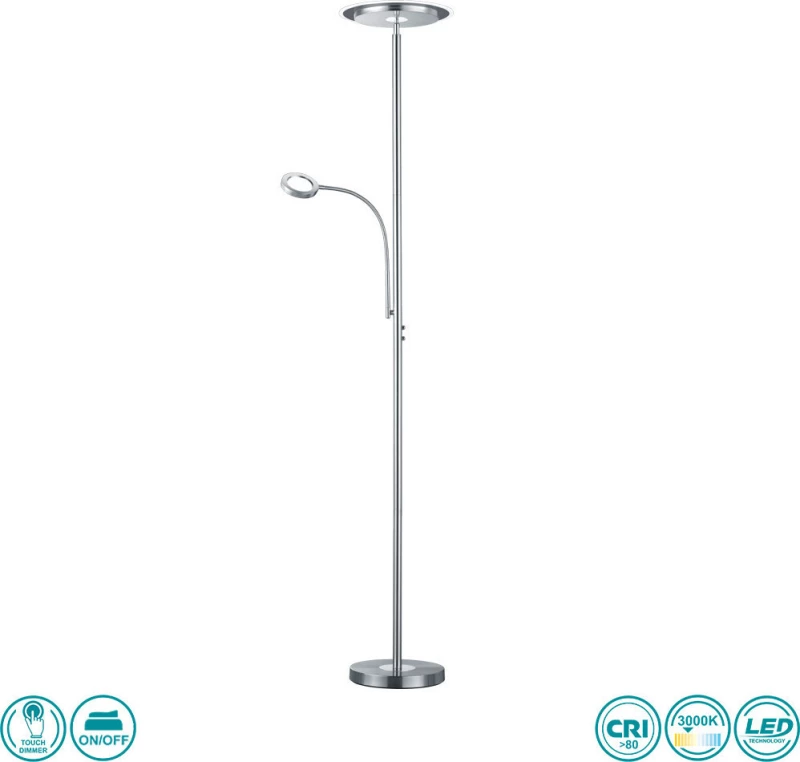 Trio Lighting Led Ackbar Φωτιστικό Δαπέδου Ασημί με Ύψος 182.5cm