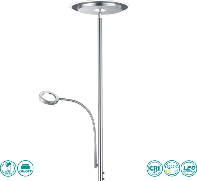Trio Lighting Led Ackbar Φωτιστικό Δαπέδου Ασημί με Ύψος 182.5cm