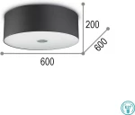 Ideal Lux Woody PL5 Πλαφονιέρα Οροφής Μαύρη από Μέταλλο
