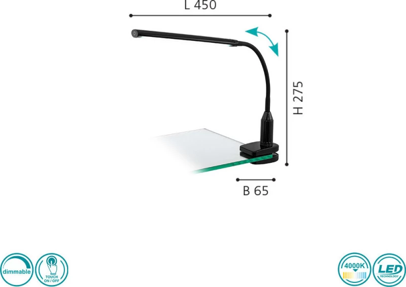 Φωτιστικό Γραφείου Led Laroa 96437 Black Eglo