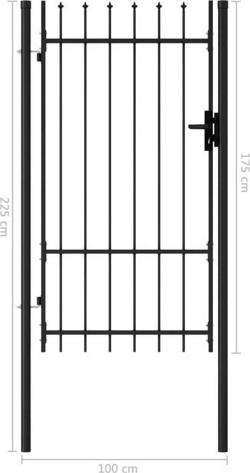 vidaXL Καγκελόπορτα Μονή με Ακίδες Μαύρη 175x100cm 145745