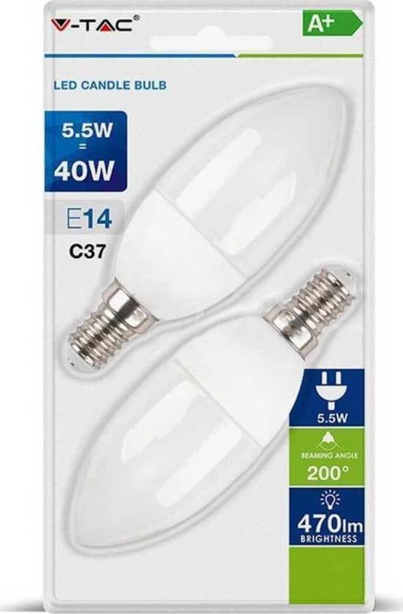 V-TAC VT-2106 Λάμπες LED για Ντουί E14 Ψυχρό Λευκό 470lm 2τμχ