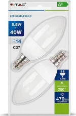V-TAC VT-2106 Λάμπες LED για Ντουί E14 Ψυχρό Λευκό 470lm 2τμχ