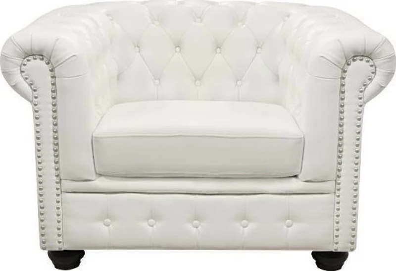 Πολυθρονα T.Chesterfield Τεχνοδερμα Λευκο Ματ 110X90X73 Εκ.