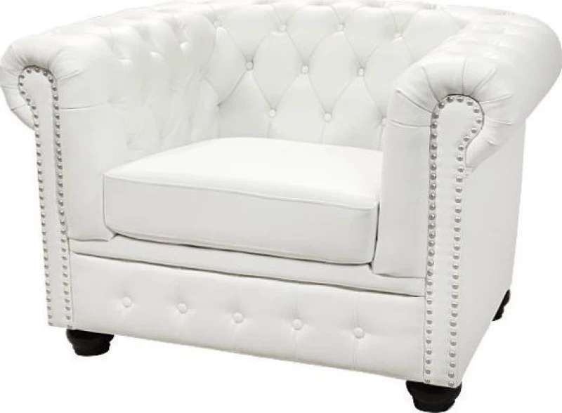 Πολυθρονα T.Chesterfield Τεχνοδερμα Λευκο Ματ 110X90X73 Εκ.