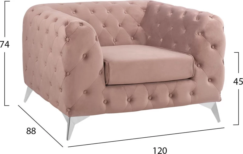 Πολυθρονα Albert T.Chesterfield Σαπιο Μηλο Βελουδο Hm3130.05 120Χ88Χ74Υεκ.