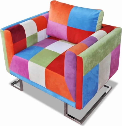 vidaXL Πολυθρόνα Cube με Σχέδιο Patchwork και Πόδια Χρωμίου Υφασμάτινη