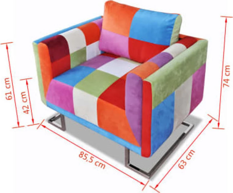 vidaXL Πολυθρόνα Cube με Σχέδιο Patchwork και Πόδια Χρωμίου Υφασμάτινη