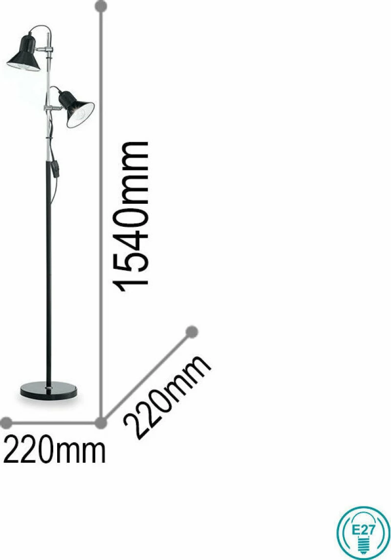 Ideal Lux Polly PT2 Φωτιστικό Δαπέδου Μαύρο με Ύψος 154cm