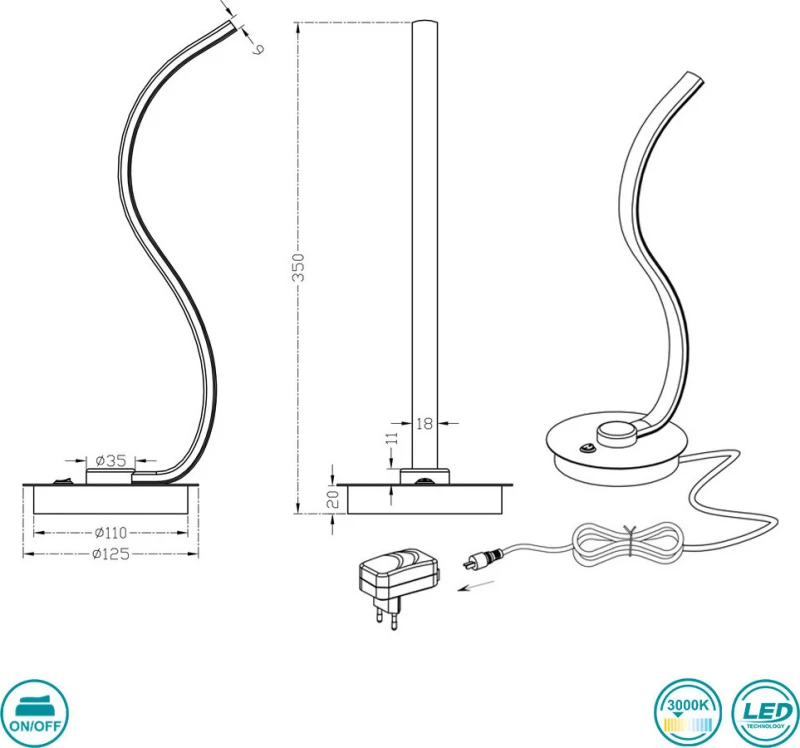 Trio Lighting Catoki Πορτατίφ με Ασημί Καπέλο και Ασημί Βάση