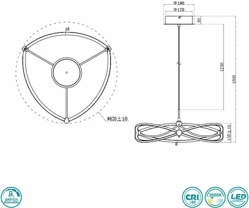 Trio Lighting Κρεμαστό Φωτιστικό Μοντέρνο LED Χάλκινο