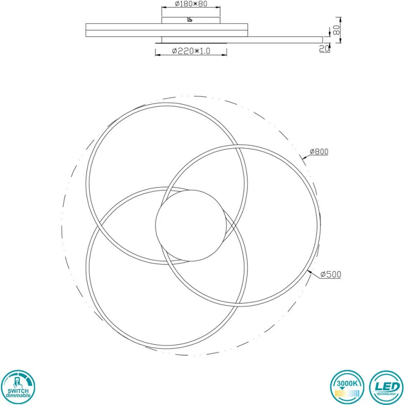 Trio Lighting Sedona Πλαφονιέρα Οροφής Ασημί από Μέταλλο