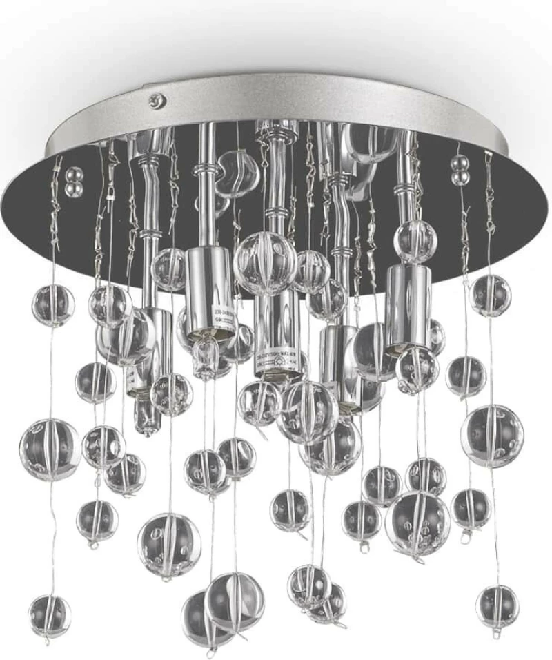 Ideal Lux Neve PL5 Πλαφονιέρα Οροφής Ασημί με Κρύσταλλα